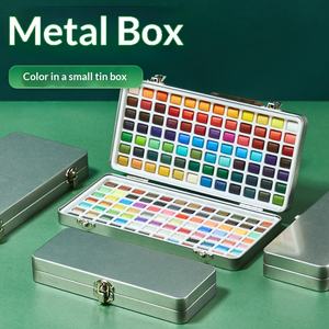 Ensemble de peinture <span class=keywords><strong>à</strong></span> l'<span class=keywords><strong>aquarelle</strong></span> solide écologique non toxique de 120 couleurs, pinceaux, étui en tôle portable, fournitures artistiques pour artistes débutants - Product Image 2