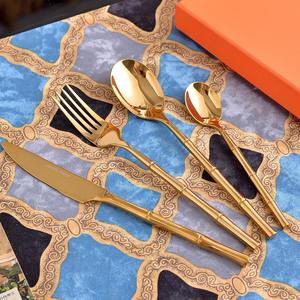 Juegos de Cubiertos Personalizables con Logotipo, Juego de Cubiertos de Acero Inoxidable de Alta Calidad, Cuchillo, Tenedor y Cuchara, Juego de Cubiertos Dorados para Hotel - Product Image 4