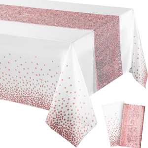 Rose Gold Tablecloth and Sequin Table <b>Runner</b> Set Polka Dots Confetti Dining Plastic Table Cloths Glitter Decorations for Wedding - Product Image 1