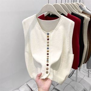 Gray Knitted Vest For Women <b>Spring</b> Rainbow Button Layered <b>Cardigan</b> Sweater Woolen Adult Size M L XL - Product Image 3
