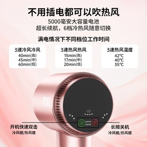 High Speed Wireless Hair Dryer With Negative Ion Hot Cold Air Constant Temperature DC Motor Battery Powered Pink And Black - Product Image 5