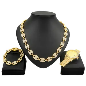 2017 Fashion Body Chain Necklace Bracelet Watch Stainless Steel Chain 24k Gold Plated Dubai Chain Design Jewelry Set Party Gift