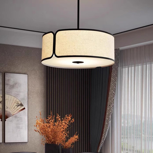 Luminaire suspendu en tissu de style chinois moderne, lustre rond en forme de tambour E27 LED pour salon, chambre à coucher, salle à manger, restaurant - Product Image 2