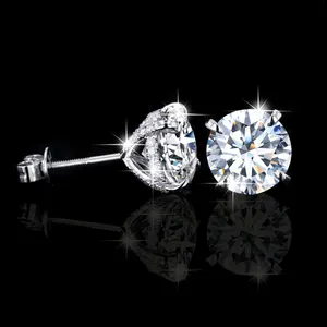 Classic luxury halo stud earrings real 18K gold 925 silver 2 carat moissanite diamond stud earrings