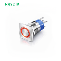 Botón pulsador cuadrado de 12V 24V con anillo LED RGB impermeable y función de retención momentánea para caja de control