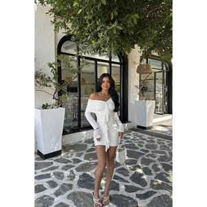 Mini-robe blanche à volants, col carré, taille empire, encolure halter, tendance pour les soirées, les clubs, la remise des diplômes, taille XS, ODM - Product Image 6