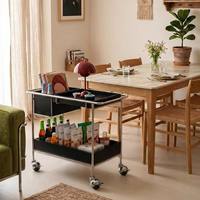 Table basse de style mi-siècle avec plateau solide, chariot de rangement mobile, structure métallique robuste, étagère de présentation portable, idéale pour appartement