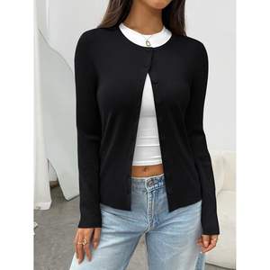 Cárdigan recortado ligero personalizado 2025 para mujer, suéter básico ajustado con botones, camisa para otoño, Bonito traje Y2K, Top - Product Image 2