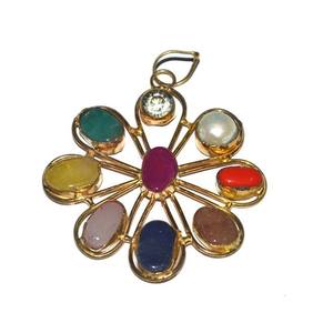 Pendentif pierres Chakra dorées, 9 pierres, livraison gratuite - Product Image 1