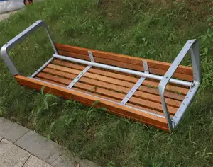 木製シートボードスラットベンチアルミ脚フラットパティオシート屋外ベンチ背もたれなし