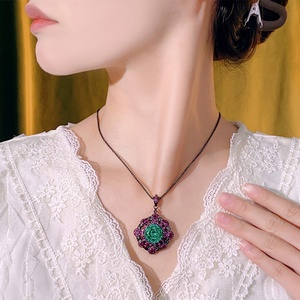 Vintage Eco-friendly <b>Copper</b> Black Gold Plated Rose Cut Multi-color Cubic Zirconia Disc Pendant Necklace for Women Casual Wear - Product Image 4