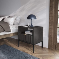 Table d'appoint moderne gris foncé avec tiroir |   Table d'appoint en bois stratifié avec pieds en acier |   Table de chevet de qualité supérieure écologique