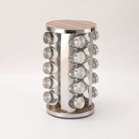 Support à épices rotatif en acier inoxydable 360° avec bocaux en verre et couvercles en bois, fabrication OEM sur mesure