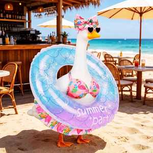Estatua de Ganso de Porche de 23 pulgadas con Atuendo de Verano, Bikini, Disfraz, Lazo, Gafas y Flotador - Decoración de Jardín/Patio Estilo Tropical - Product Image 4