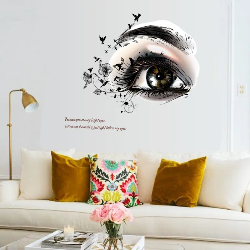 Autocollant tatouage des yeux 3d, décoration murale du salon, dessin animé, amovible