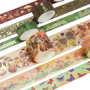 เทปวาชิลายฟอยล์ร้อนฤดูใบไม้ร่วง 3 เมตร 6 ม้วน ลายเห็ดและผลไม้ สำหรับตกแต่งสมุดบันทึก - Product Image 4