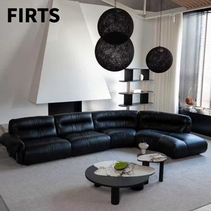 <span class=keywords><strong>Canapé</strong></span> de salon modulaire en <span class=keywords><strong>cuir</strong></span> microfibre noir, style rétro nordique, design combiné, dossier rembourré écologique - Product Image 1