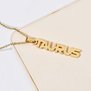 Titane Acier 18k Plaqué Or Vertical Anglais Lettre <span class=keywords><strong>Horoscope</strong></span> Zodiaque Collier En Acier Inoxydable Zodiaque Collier pour Anniversaire - Product Image 6
