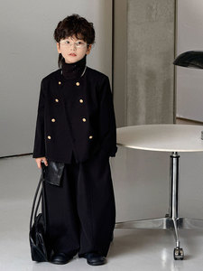 Ensemble de costume décontracté pour enfants, style coréen, teint en pièce, <span class=keywords><strong>printemps</strong></span> 2026, avec un petit manteau parfumé, couleur unie, <span class=keywords><strong>veste</strong></span> de costume pour garçons, <span class=keywords><strong>printemps</strong></span> - Product Image 3