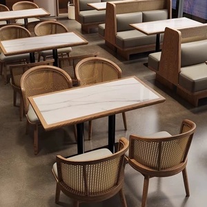 Juego de Mesa y Sillas de Madera Maciza para Restaurante, Diseño Moderno, Asientos de Cabina para Uso Comercial en Cafeterías y Restaurantes, Venta al Por Mayor de Fábrica - Product Image 1