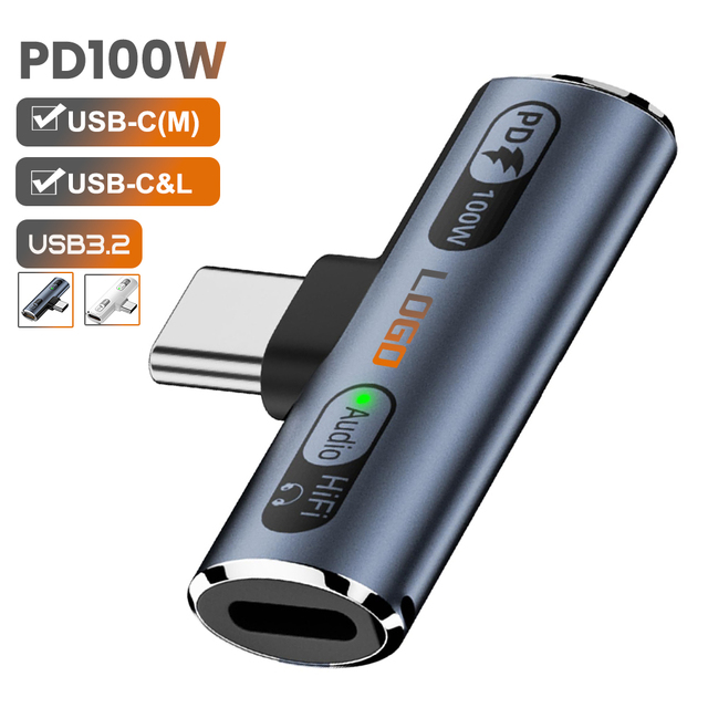 Audio AUX USB C Headphone Audio and Charger 2 in 1 Adapter Type-C to Wired Earphone with PD 100W Fast Charging for Phone Tablet
