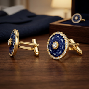 Boutons de manchette plaqués or faits à la main avec pierre verte taille émeraude et halo en émail noir du Rajasthan pour homme - Cadeau idéal pour anniversaire, anniversaire de mariage ou occasion formelle - Product Image 5