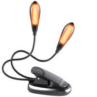 Lampe de lecture à clipser ambre à double bras rechargeable par USB, bloquant la lumière bleue