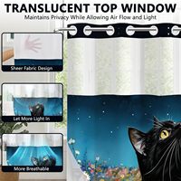 Rideau de douche imperméable à double couche avec doublure amovible, motif floral ciel étoilé et chat, sans crochets
