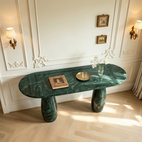 Table console minimaliste sophistiquée à deux cylindres en marbre vert foncé, idéale pour les halls d'hôtels haut de gamme et les maisons contemporaines