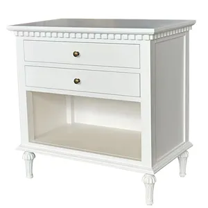 Traditional Design Vintage Hamptons Style White Solid Birch Wood Nightstand Bedside Table Cabinet with Drawers HL129-75