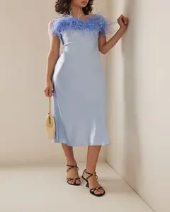 El nuevo listado Vestidos de estilo moderno Mujer Dama Elegante Verano Casual Fiesta Tirantes finos Midi Vestido recortado de plumas