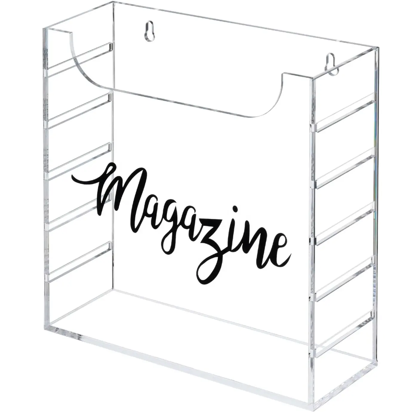 Clear Acrylic Magazine Holder with Decor Black Cursive Lettering Magazine Label Modern Wall Mounted Storage Box for Magazines