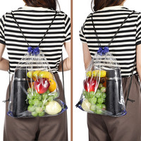 Sac à dos transparent personnalisé en PVC avec cordon de serrage Sac à dos de rangement étanche de voyage Transparent Sac à dos transparent avec cordon de serrage