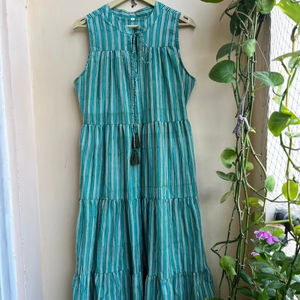 Robe d'été sans manches en coton indien Robe d'été bleue Robe longue avec bloc de main imprimé Floral Design ODM Supply - Product Image 1