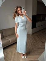 Nouvelle Robe Polo Bleue Style Européen-Américain pour Femme, Été 2026, Coupe Slim Française, Élégante, Manches Courtes, Col Chemise, Longue, Vente en Gros OEM