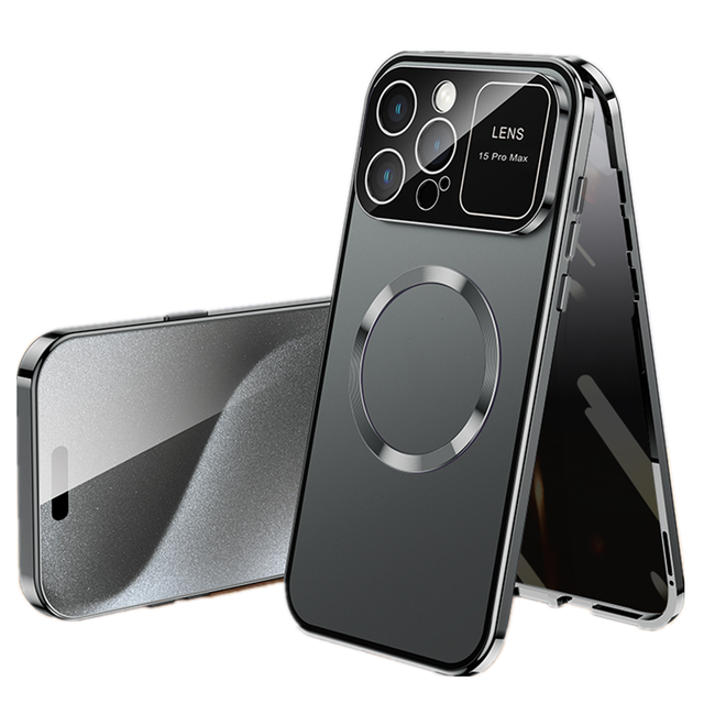 Premium Metal Frame Shell Cover With 360 Full-Body Protection Magnetic Phone Case With Privacy Screen for iPhone 15 16 Pro Max