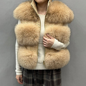 Nuova donna 3 file di Gilet di pelliccia naturale Gilet di <span class=keywords><strong>Tweed</strong></span> donna Gilet di vera pelliccia di volpe - Product Image 1