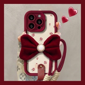 Ph231 Ankela Màu Đỏ Cho Iphone 16 Trường Hợp Điện Thoại Cho Iphone 15 Promax Bảo Vệ Trường Hợp Năm Mới Của Phụ Nữ 14 Nhung <span class=keywords><strong>Bow</strong></span> - Product Image 3