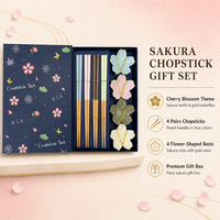 Repose-baguettes en bois et céramique motif fleur, 4 paires, 4 pièces, Sakura, Cadeau de Nouvel An Japonais, Ensemble de vaisselle
