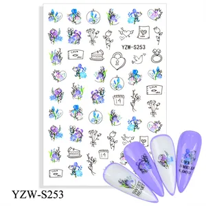 TSZS 도매 식물 DIY 스티커 네일 데칼 아트 장식 꽃 네일 살롱 다채로운 네일 아트 팁 매니큐어
