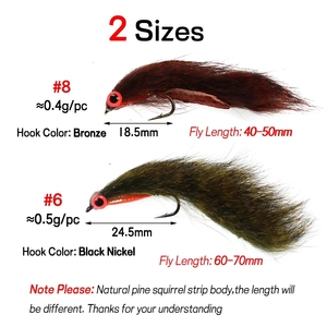 4 pz #6 #8 oliva/rosso-marrone striscia di scoiattolo Zonker Fly Streamers con 3D occhio luminoso <span class=keywords><strong>trota</strong></span> luccio Bass Fishing Lure Bait - Product Image 3