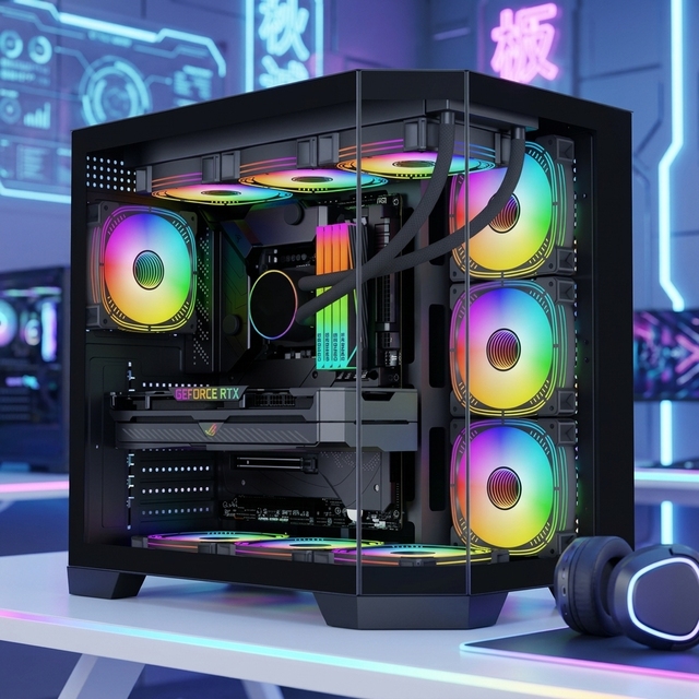 Lineng Seaview High-quality Private Mold ATX Compatible Gaming PC Case Power Supply Panoramic Tempered Glass Full Tower Water