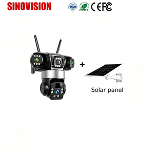 Caméra de sécurité à triple objectif 6MP 360° °   Caméra PTZ couleur vision nocturne solaire et batterie V380 <span class=keywords><strong>Pro</strong></span> pour usage extérieur personnalisable - Product Image 1