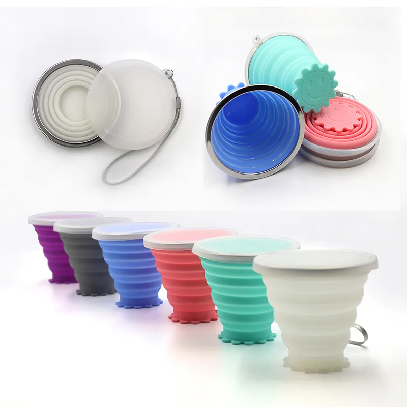 Tazza pieghevole in Silicone con Base a forma di fiore colorata per uso alimentare con coperchio per escursioni all'aperto