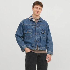 Meilleures ventes Vestes en jean pour hommes nouveau modèle doux confortable col montant 100% coton automne Vintage avant Logo privé personnalisé - Product Image 1