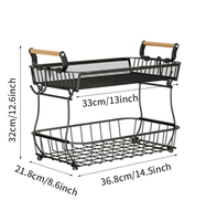 Panier de rangement multifonctionnel haut de gamme à 2 niveaux en fil métallique pour légumes et fruits, idéal pour la cuisine