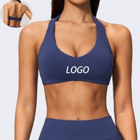 Soutien-gorge de sport sans couture à col halter en U pour femme, avec coussinets amovibles, maintien moyen, bande sous le buste et sangle dorsale, haut de sport pour l'entraînement