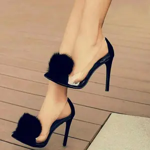Spring/Autumn 2022 Fashion Faux Fur Sweet Solid PVC Sexy Zapatos De Mujer Women's Party Head Peep Toe Shoes Stiletto Heels Pumps