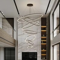 Nouveau Simple Creative LED Pendentif Lumière Or Anneau Lustres Télécommande Hauteur Réglable pour Salon