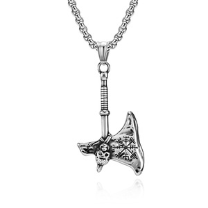 Viking Axe <b>Titanium</b> Steel Pendant Necklace Men's Nordic Skull Design Gift Jewelry - Product Image 1